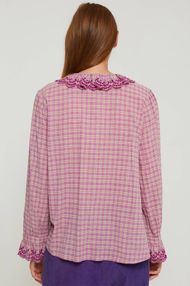 Chemise Cowboy Femme River Island - Taille 12 - Coton à Carreaux Rose/gris - Manches Longues à Volants - Neuf