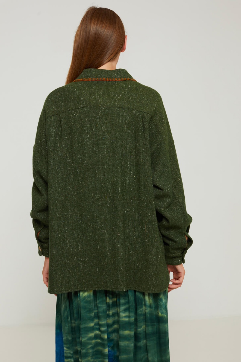 LOLI women's green shirt jacket with orange embroidery CHARLIE JOE