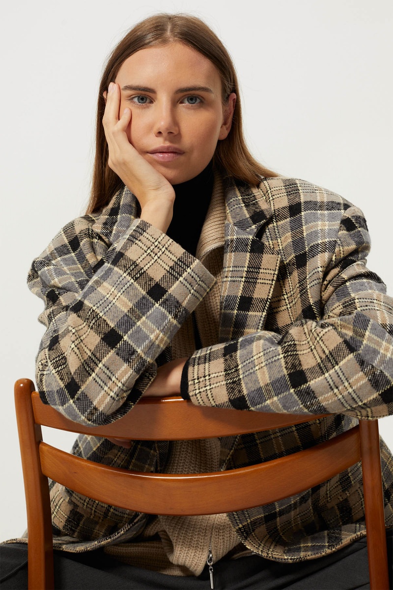 Veste Oversize Femme Blazer Casual à Carreaux - En Nylon, Coupe Décontractée, Multi-poches - Tenue Bureau Ou Quotidien